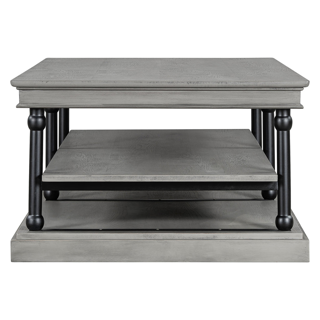 Wood Coffee Table with Storage Shelves - Black + Gray