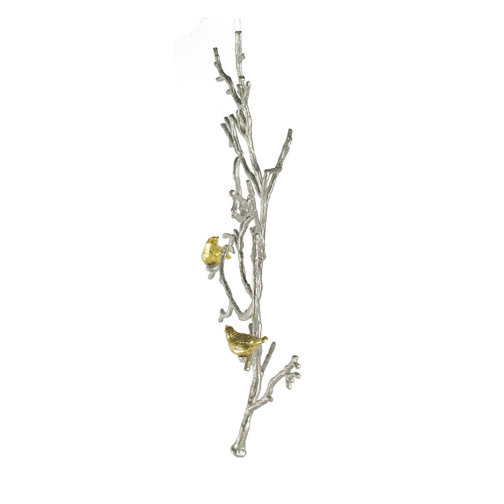 Metal Branch Wall Sculptures with Bird Accents - Silver Multi