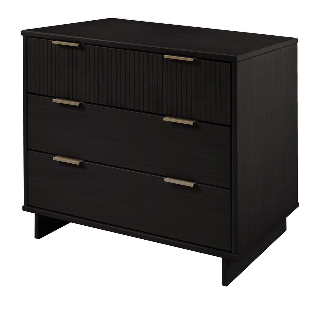 Solid Wood 3 Drawer Dresser with Ribbed Fronts - Multiple Colors