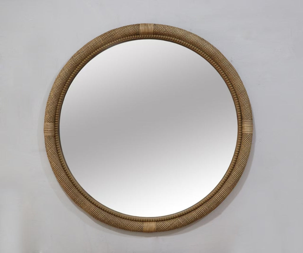 Woven Rattan Decorative Round Mirror