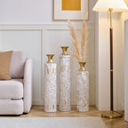White / Gold Metal Floor Vases Set of 3 with Durable Modern Design