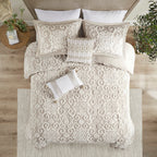 Taupe Cotton Comforter Mini Set with Tufted Chenille Embroidery - King