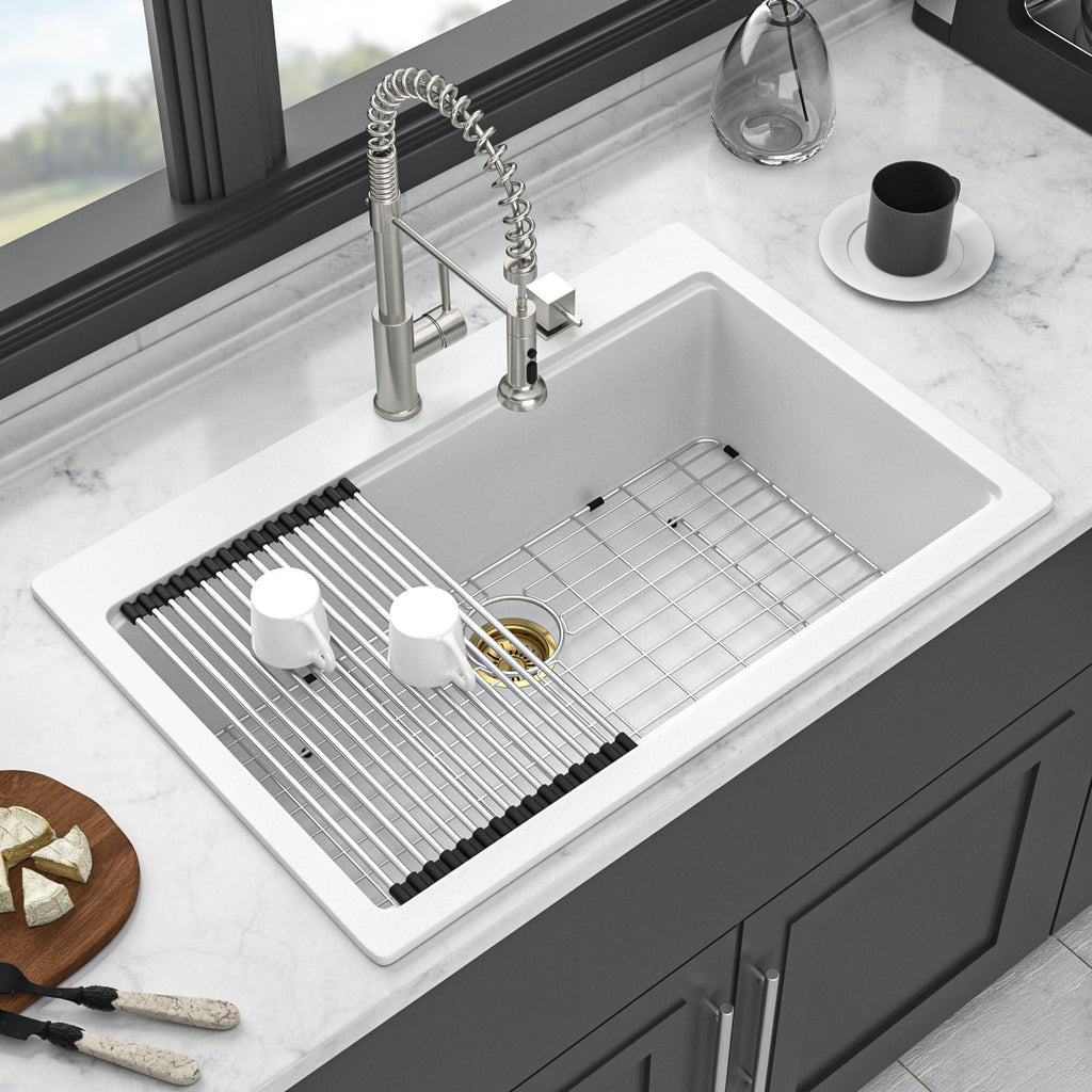 Granite Composite Quartz Kitchen Sink with Workstation - Drop In - Black or White