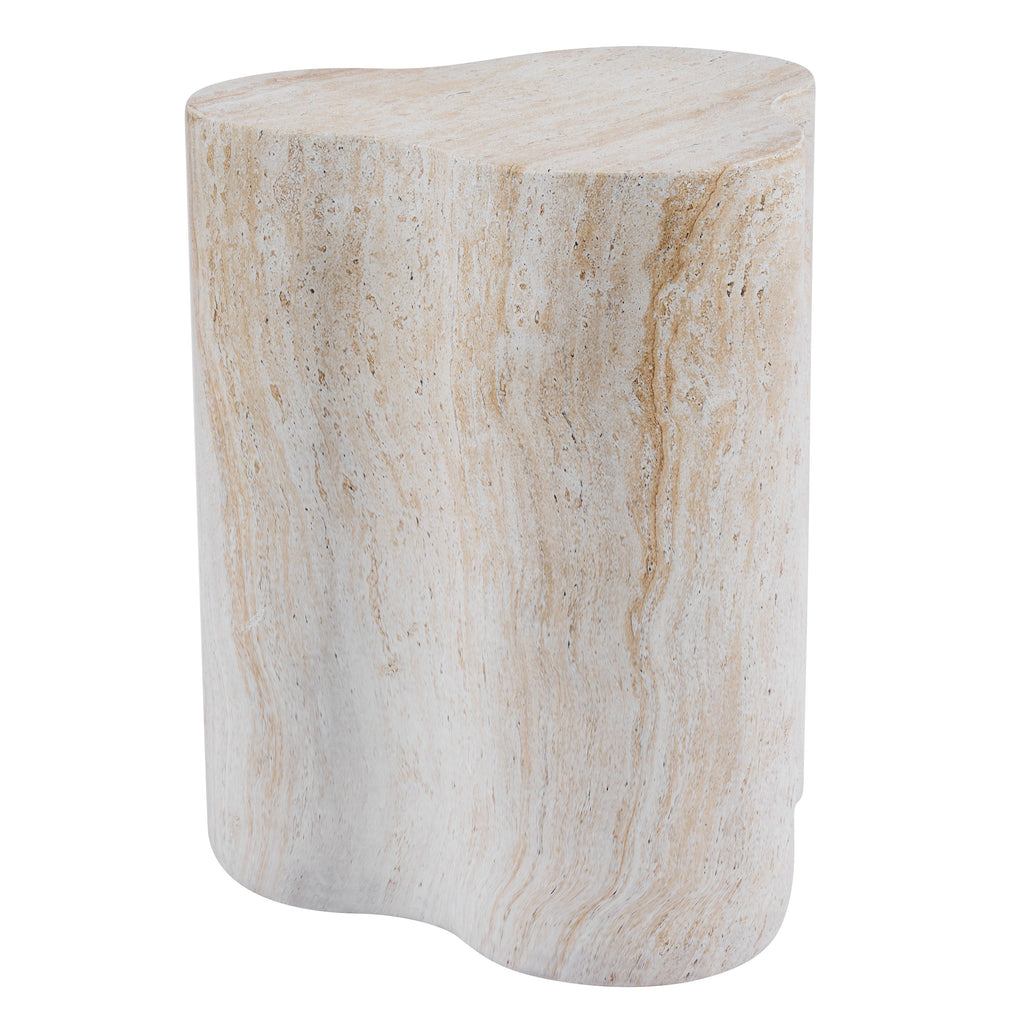 Organic Travertine-Look MGO Side Table with Weather Resistance - Neutral