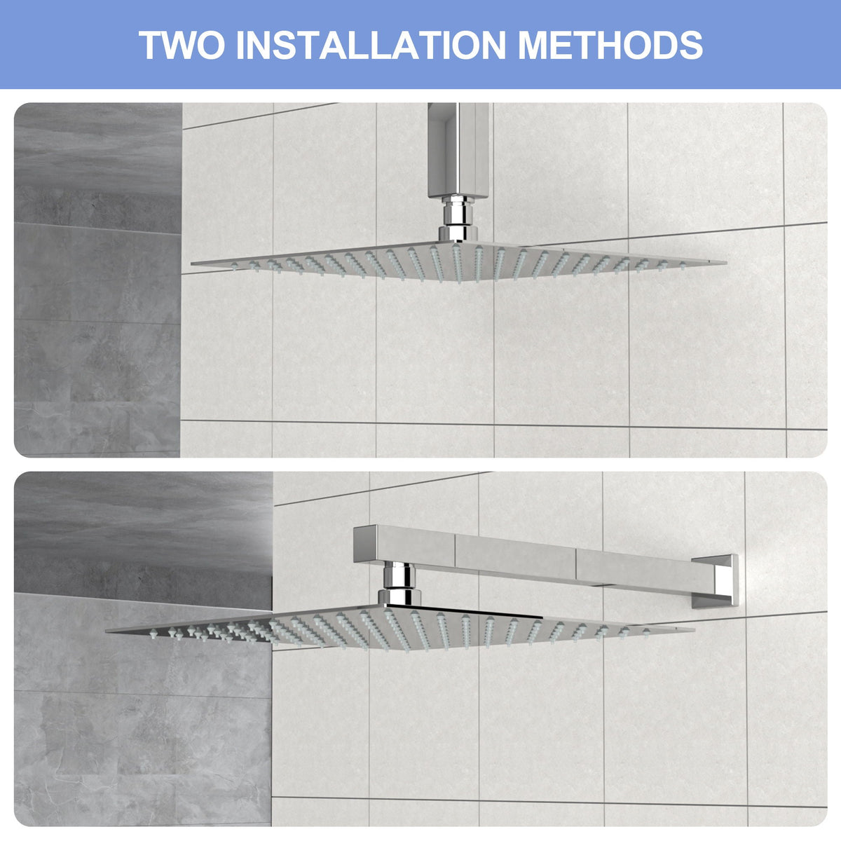 10" Square Rainfall Shower Head with 360° Adjustability – Multiple Colors