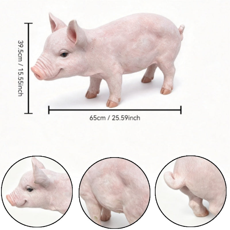 Cheerful Beige Pig Garden Statue with Weather-Resistant Finish - Beige