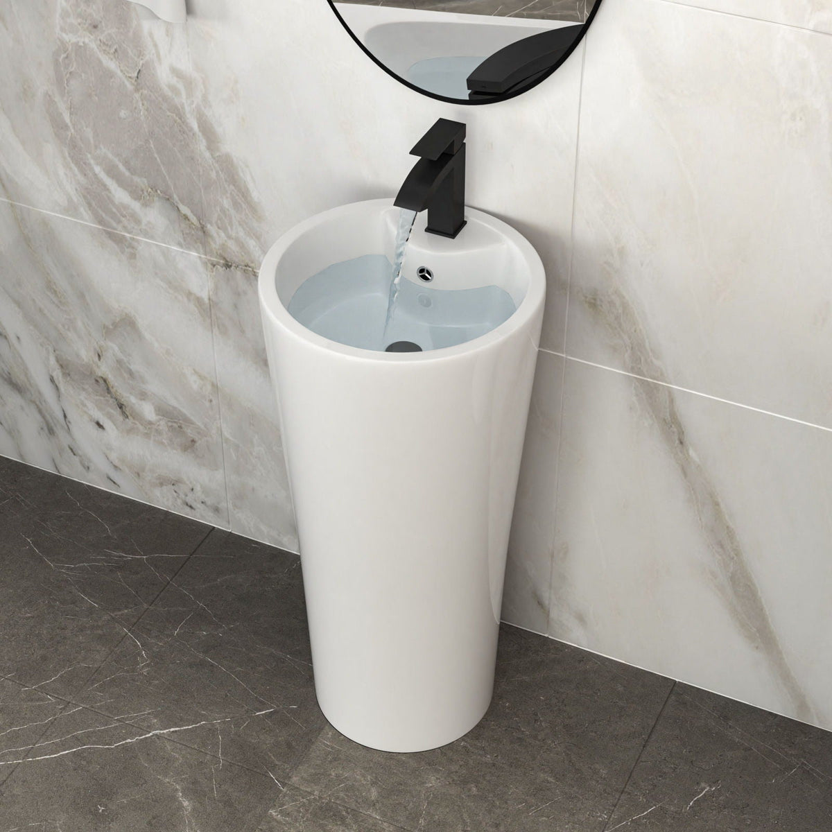 15" Pedestal Sink with Space Saving Design - White