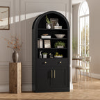 Arched Bookshelf with Storage Cabinet with Modern Curved Top - MDF