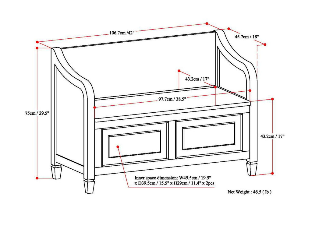 Connaught Storage Bench with Lift-Up Compartment - Multiple Colors