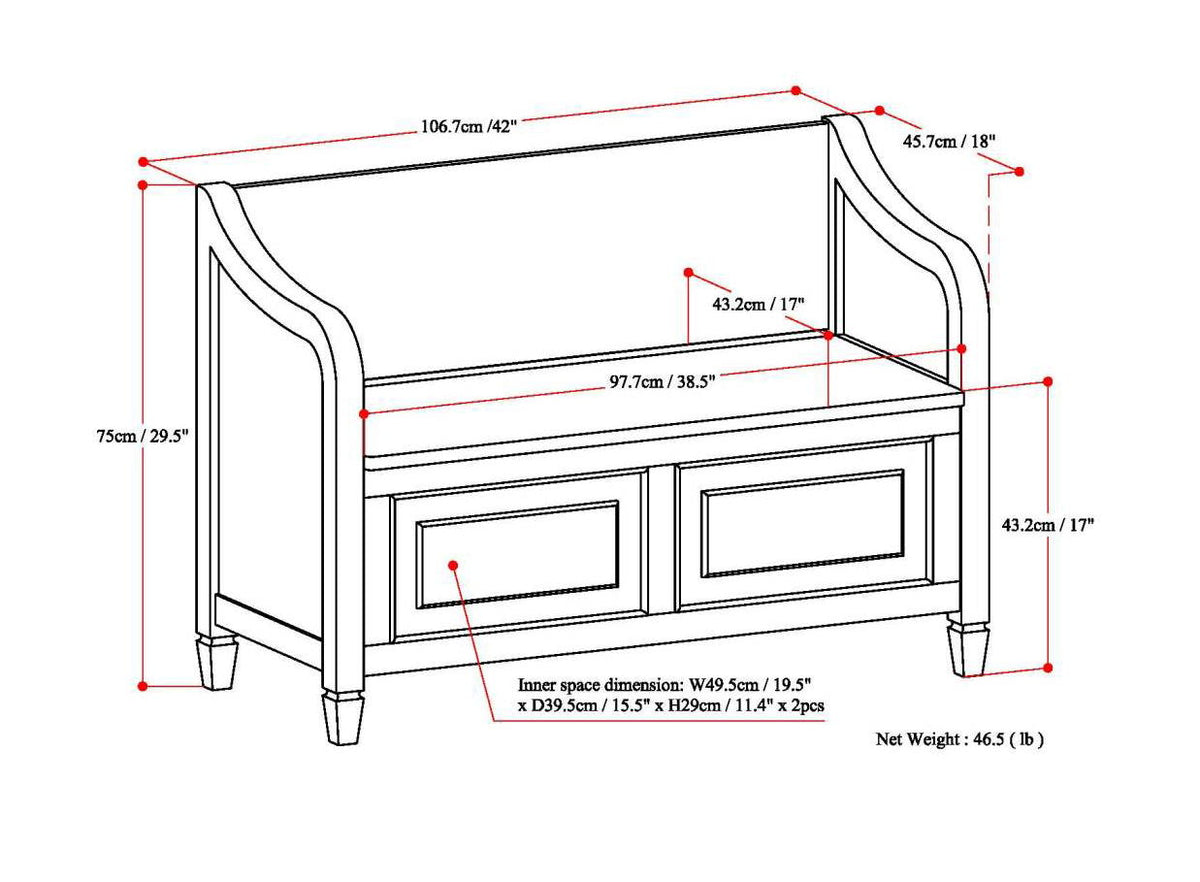 Connaught Storage Bench with Lift-Up Compartment - Multiple Colors