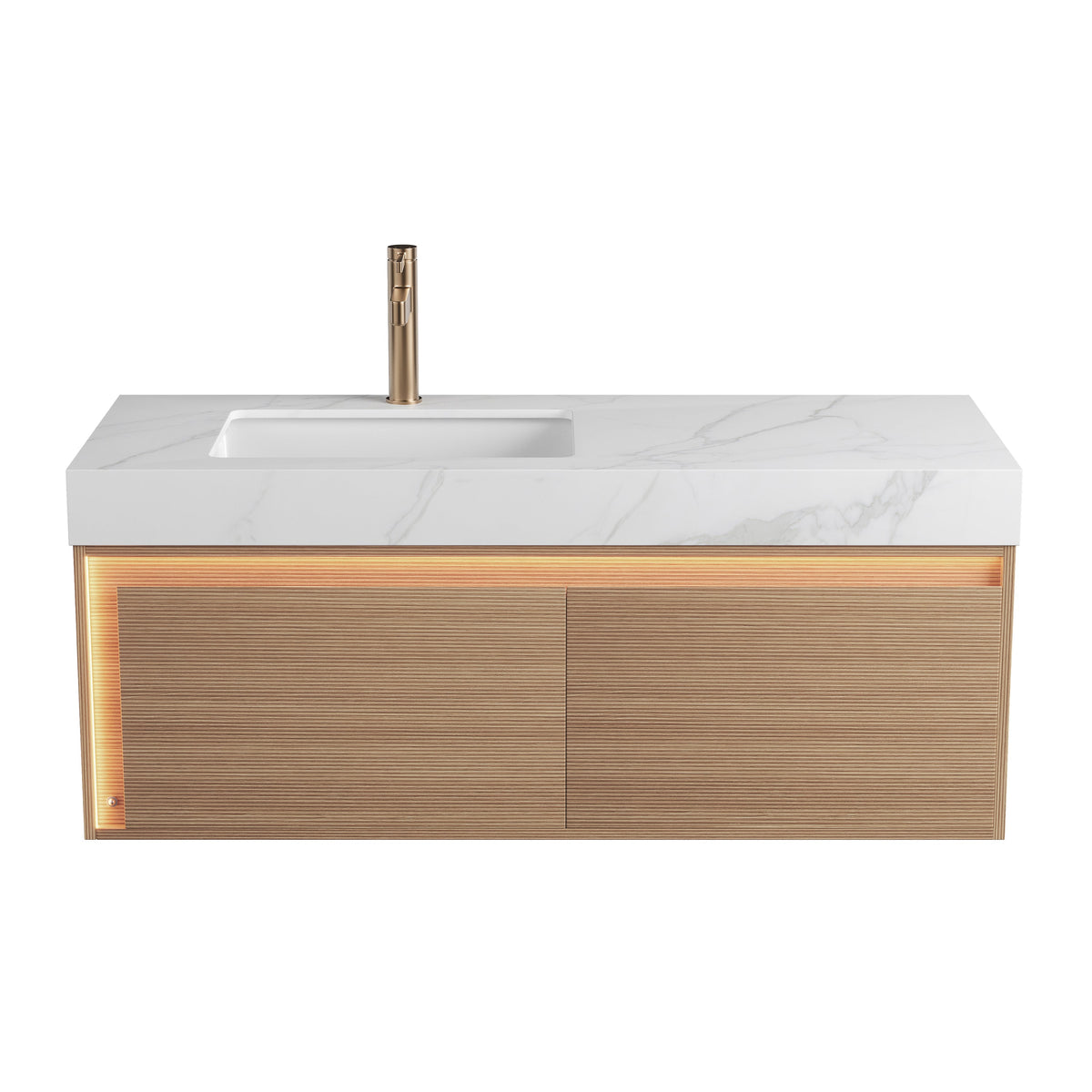 NYAH 48'' Floating Bathroom Vanity with Carrara Sintered Stone Sink - Oak