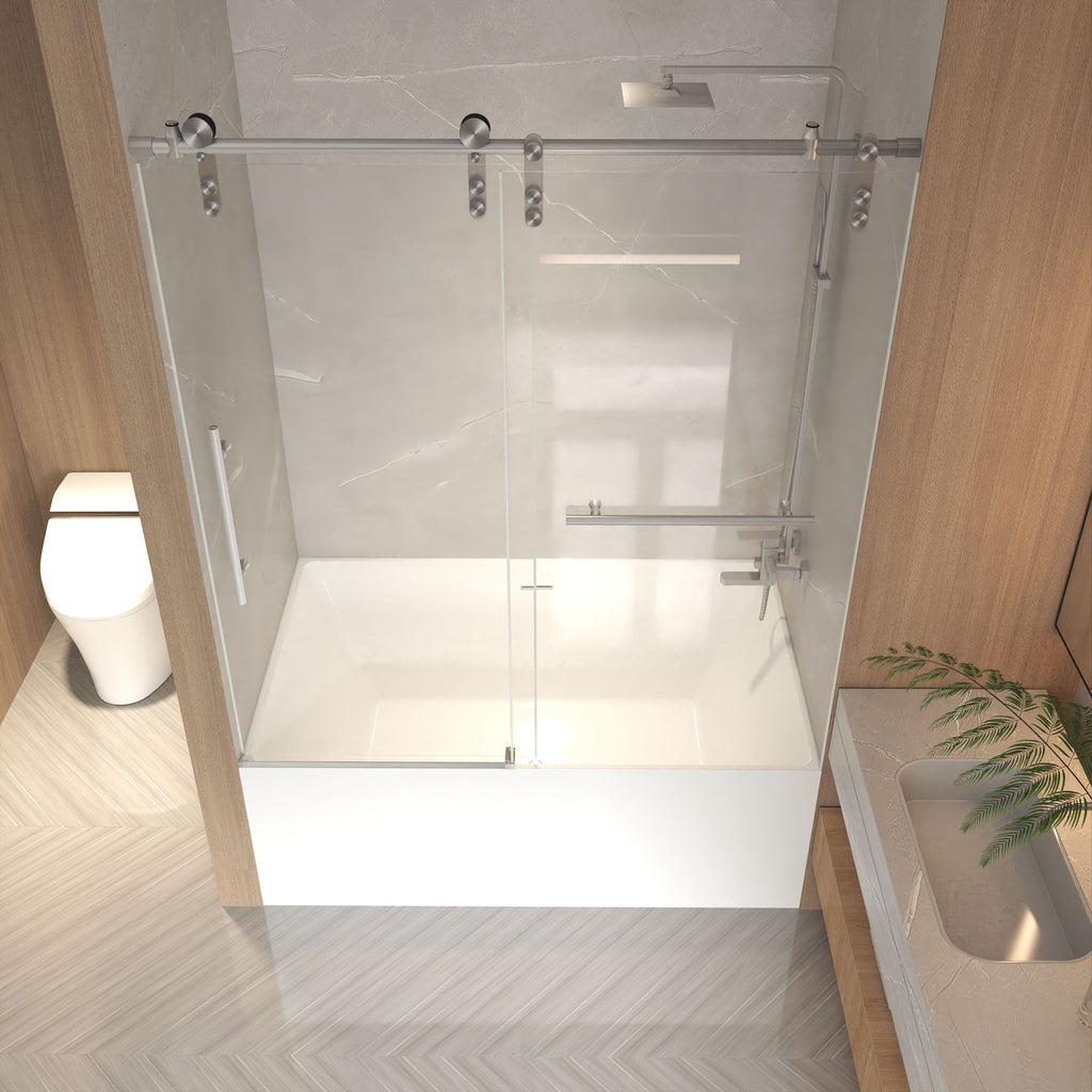 Frameless Sliding Bathtub Door with Tempered Glass - Black or Gray