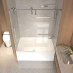 Frameless Sliding Bathtub Door with Tempered Glass - Black or Gray