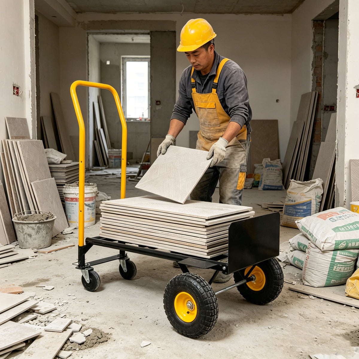 Dual Purpose Hand Truck Cart with Convertible Dolly Design - Black/Yellow