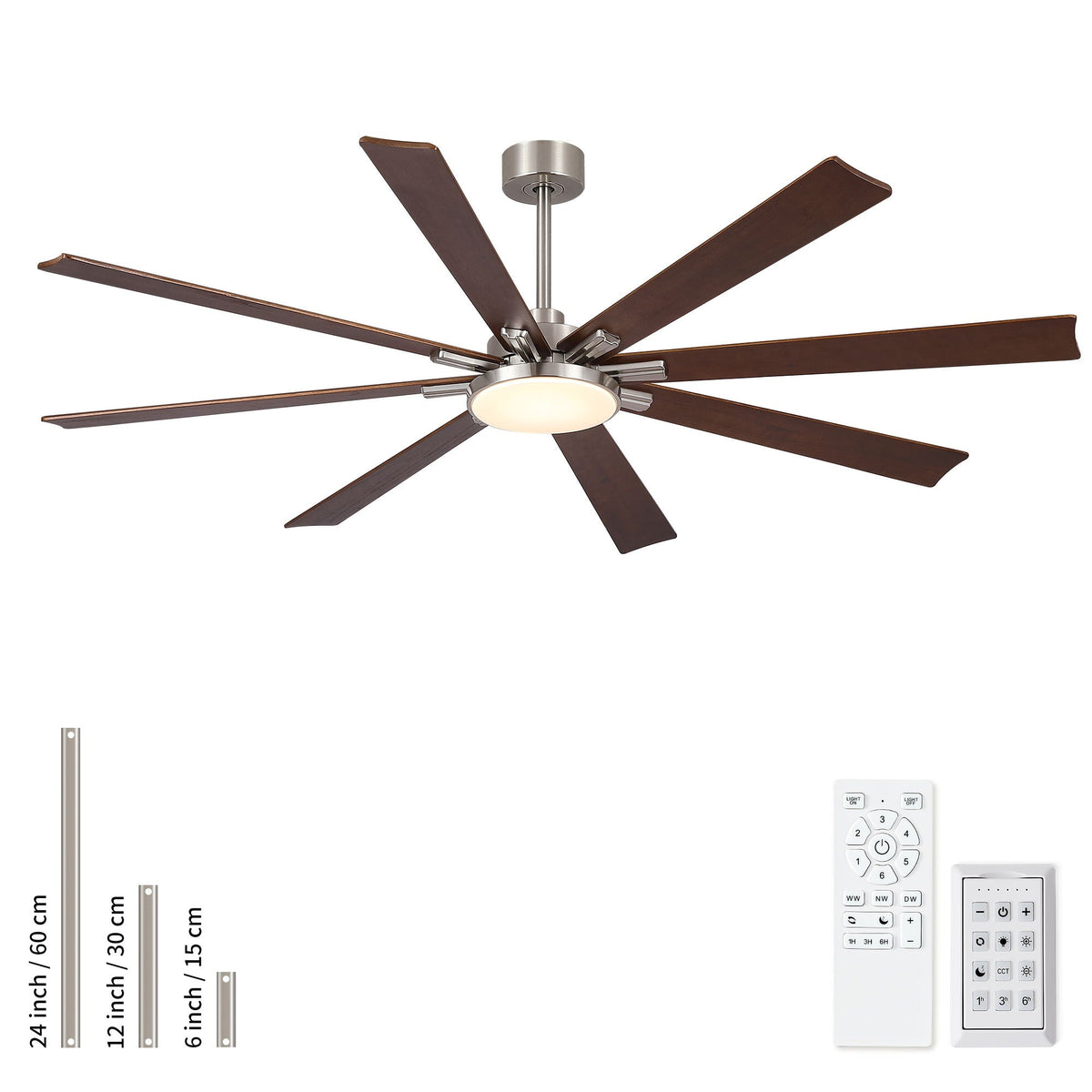 Large Ceiling Fan with Dimmable LED Light and Remote Control - Black or Dark Brown
