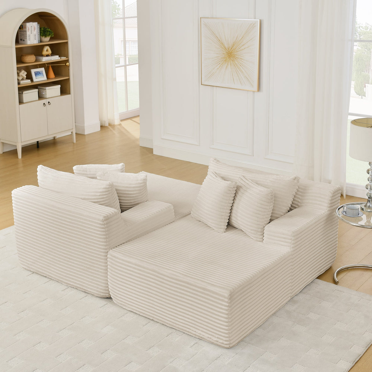 Two-Seater Lazy Sofa Lounge Chair with High-Density Foam - Beige