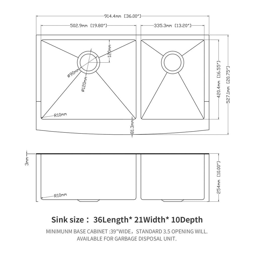 Black Double Bowl Farmhouse Sink with Soundproofing - Stainless Steel