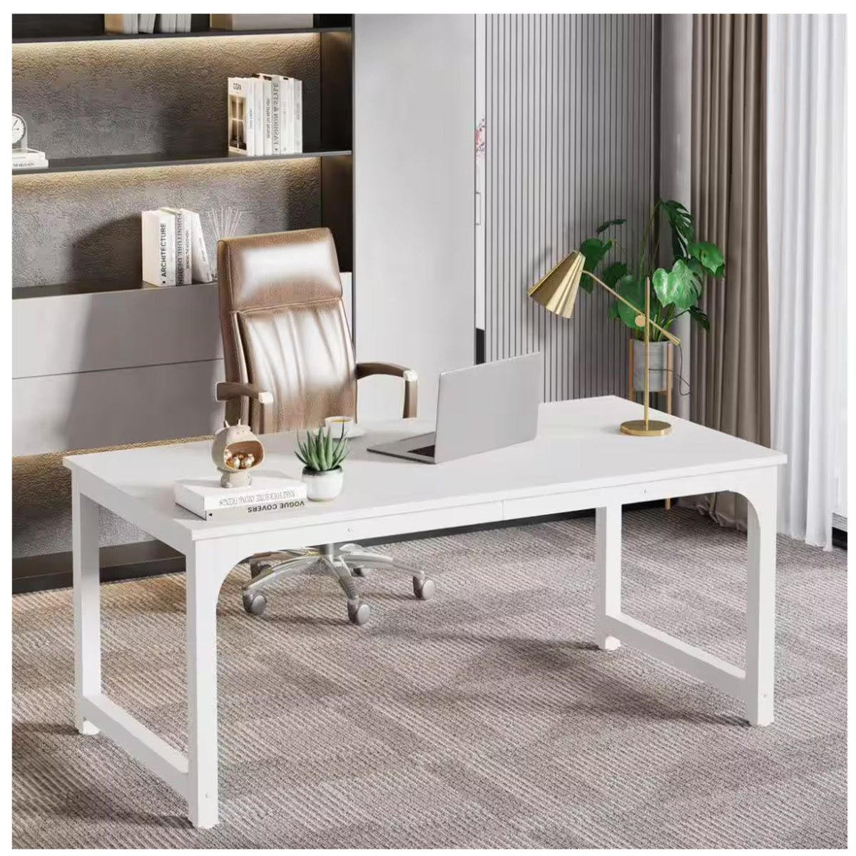 Large Executive Desk with Thick Frame - White