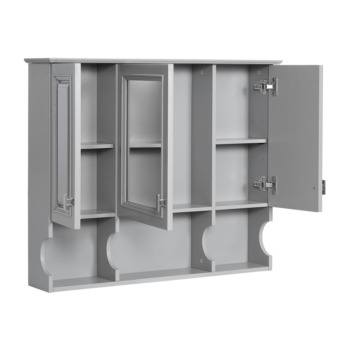 Wall Mounted Bathroom Medicine Cabinet With Mirror & Open Shelves