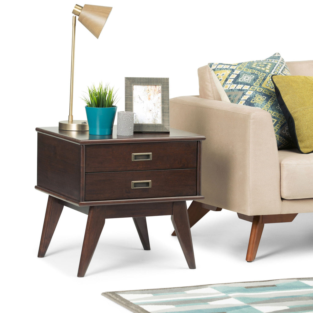Handcrafted Mid Century End Table with Drawer – White, Dark Brown, or Light Brown