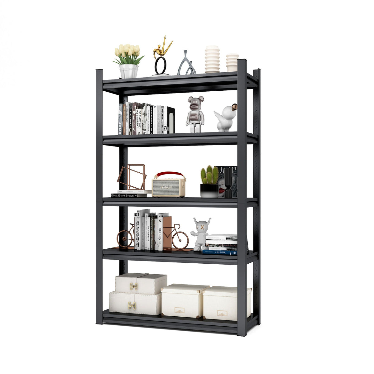 Heavy Duty Metal Garage Shelving Unit with Adjustable Shelves - Black