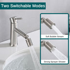 Pearl Silver Bathroom Faucet with 2 Modes and 360° Rotating Aerator