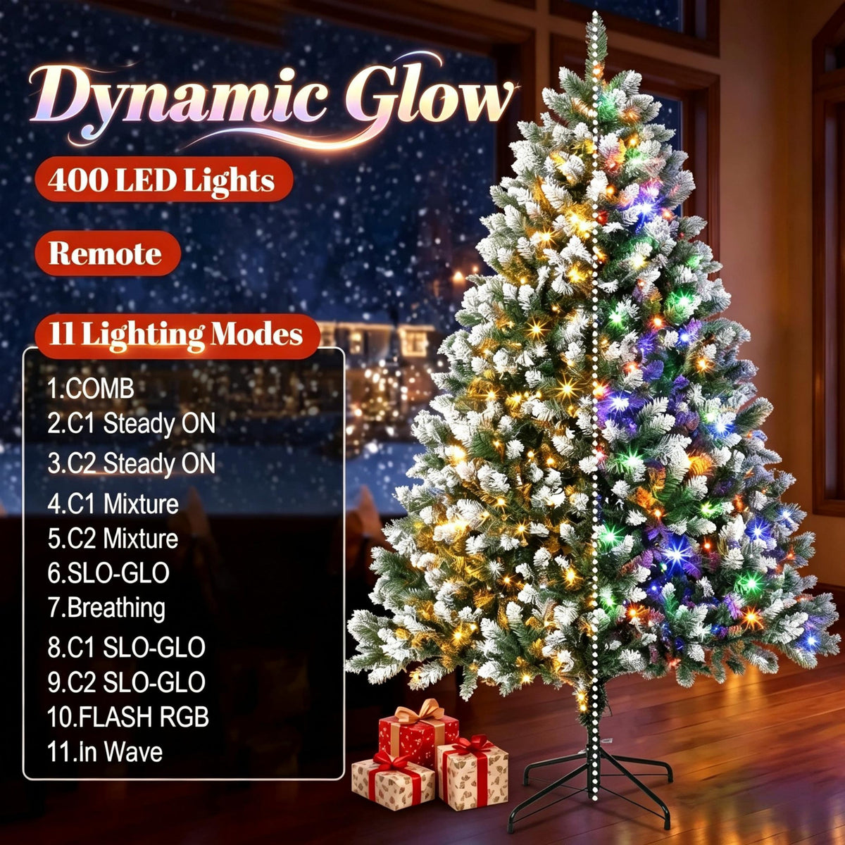 7.5 ft Pre-Lit Artificial Christmas Tree with 400 LED Lights - White Tips