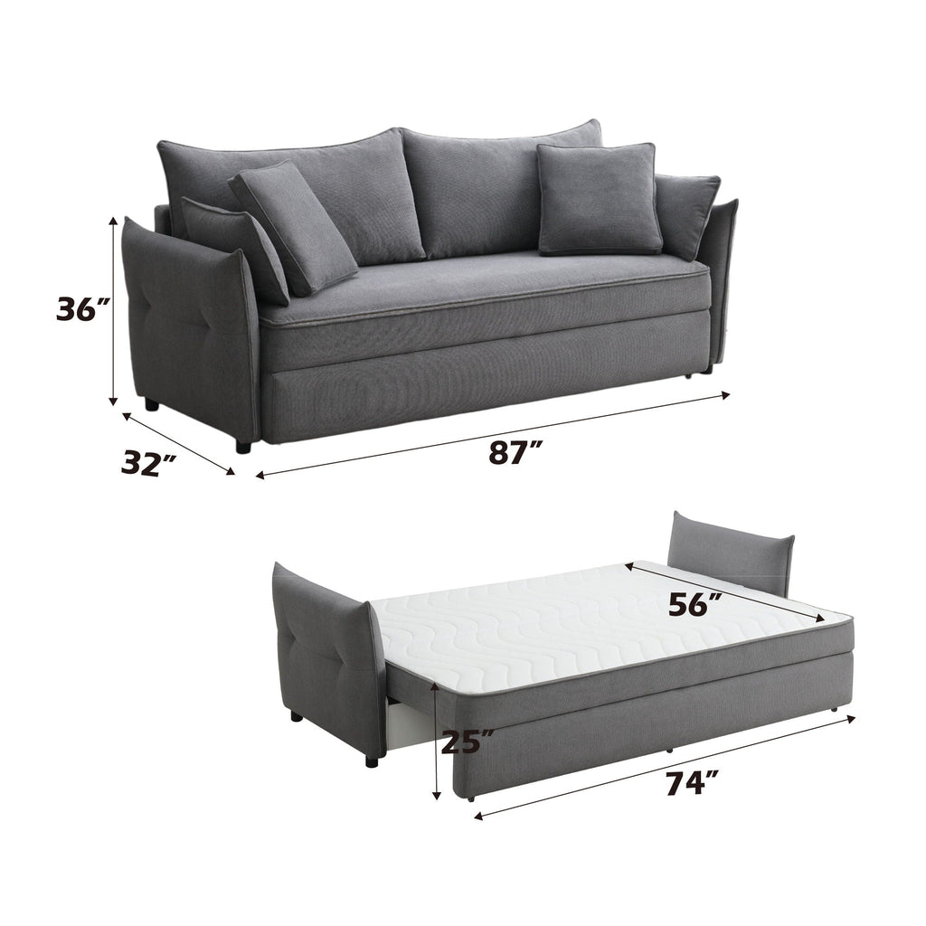 Irina Pull-Out Sleeper Sofa with Storage and Removable Cushions - Dark Gray or Blue