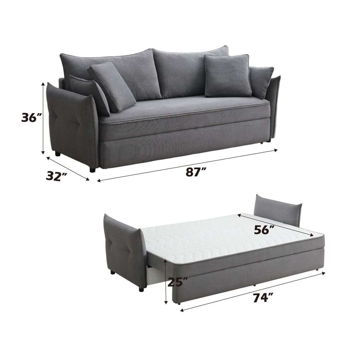 Irina Pull-Out Sleeper Sofa with Storage and Removable Cushions - Dark Gray or Blue