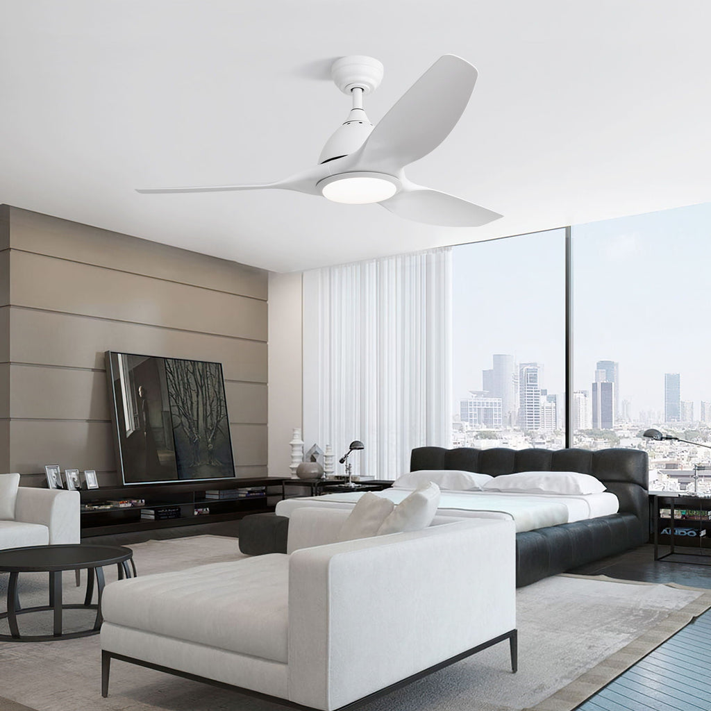 Bredoom 52" Ceiling Fan with Remote Control and LED Light - White or Light Brown
