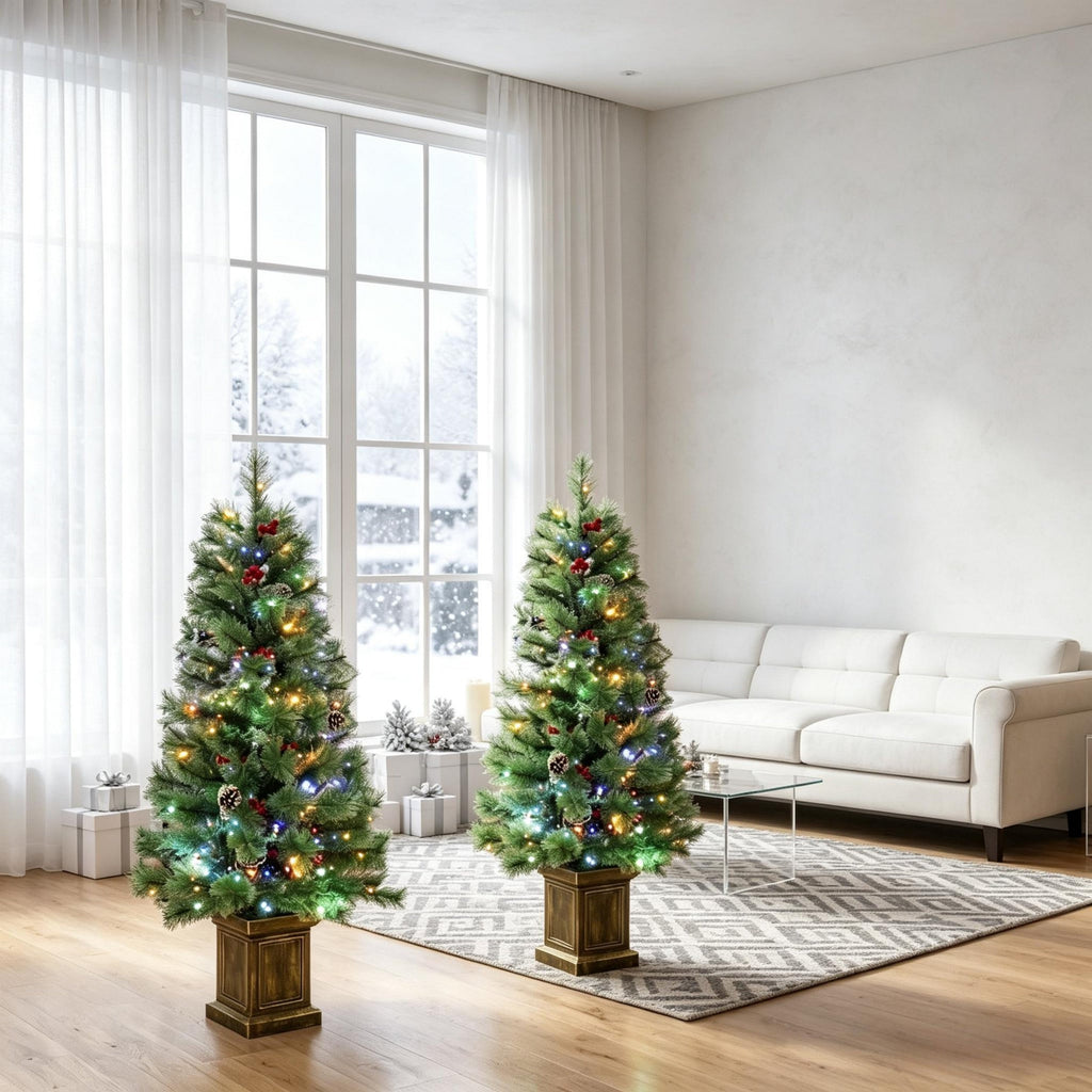 Set of 2, 4 ft Pre-Lit Christmas Trees