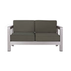 Outdoor Aluminum Loveseat with Deep Cushions - Silver