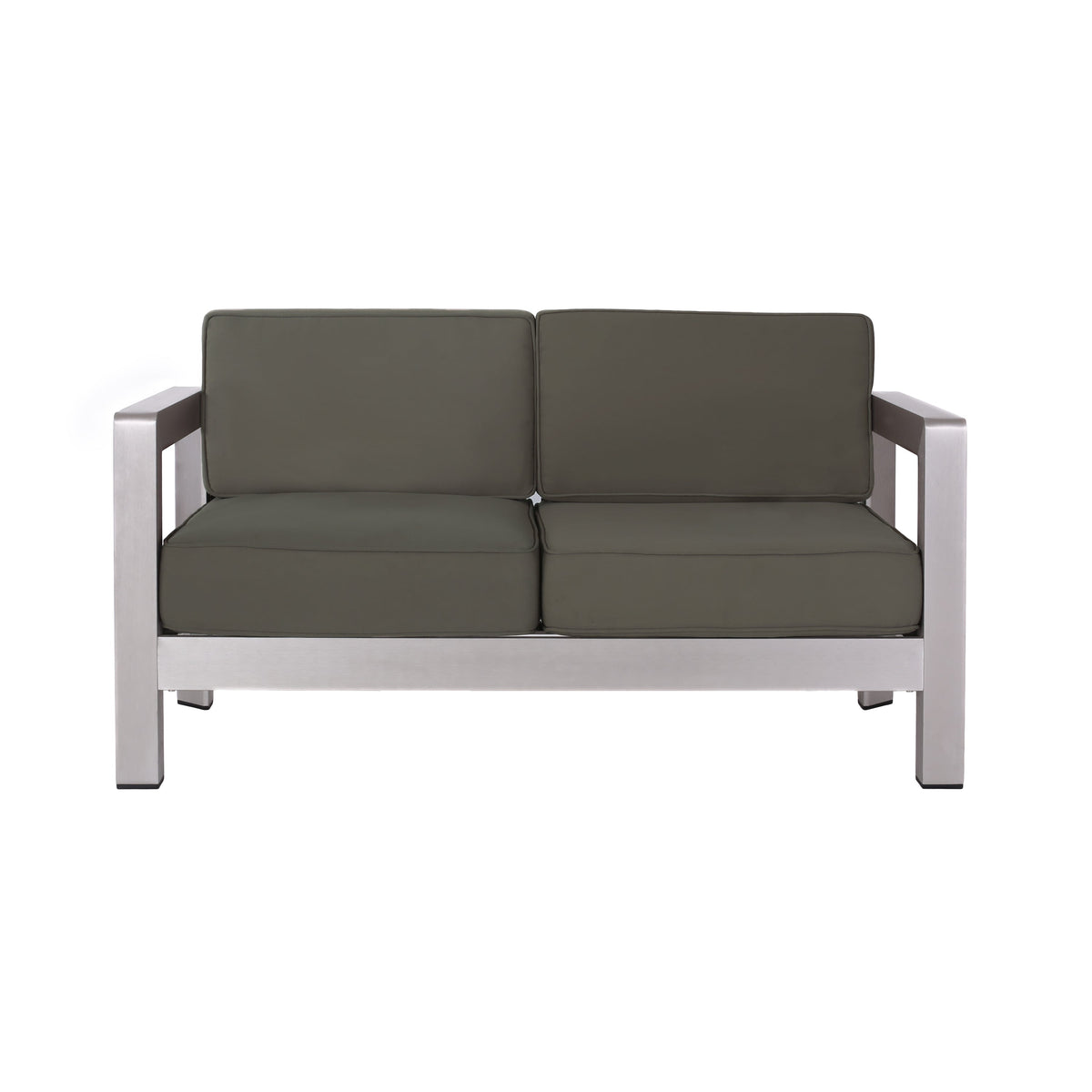 Outdoor Aluminum Loveseat with Deep Cushions - Silver