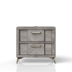 Gray 2 Drawer Nightstand with Bookmatched Veneers and USB Port