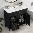Bathroom Vanity With Sink and Drawers - Freestanding Solid Wood Cabinet