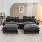 Modern Sectional Sofa with Removable Ottomans, USB Ports - Dark Gray or Light Blue