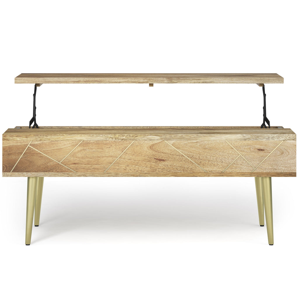 Handcrafted Lift Top Coffee Table with Storage - Light Brown