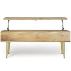 Handcrafted Lift Top Coffee Table with Storage - Light Brown
