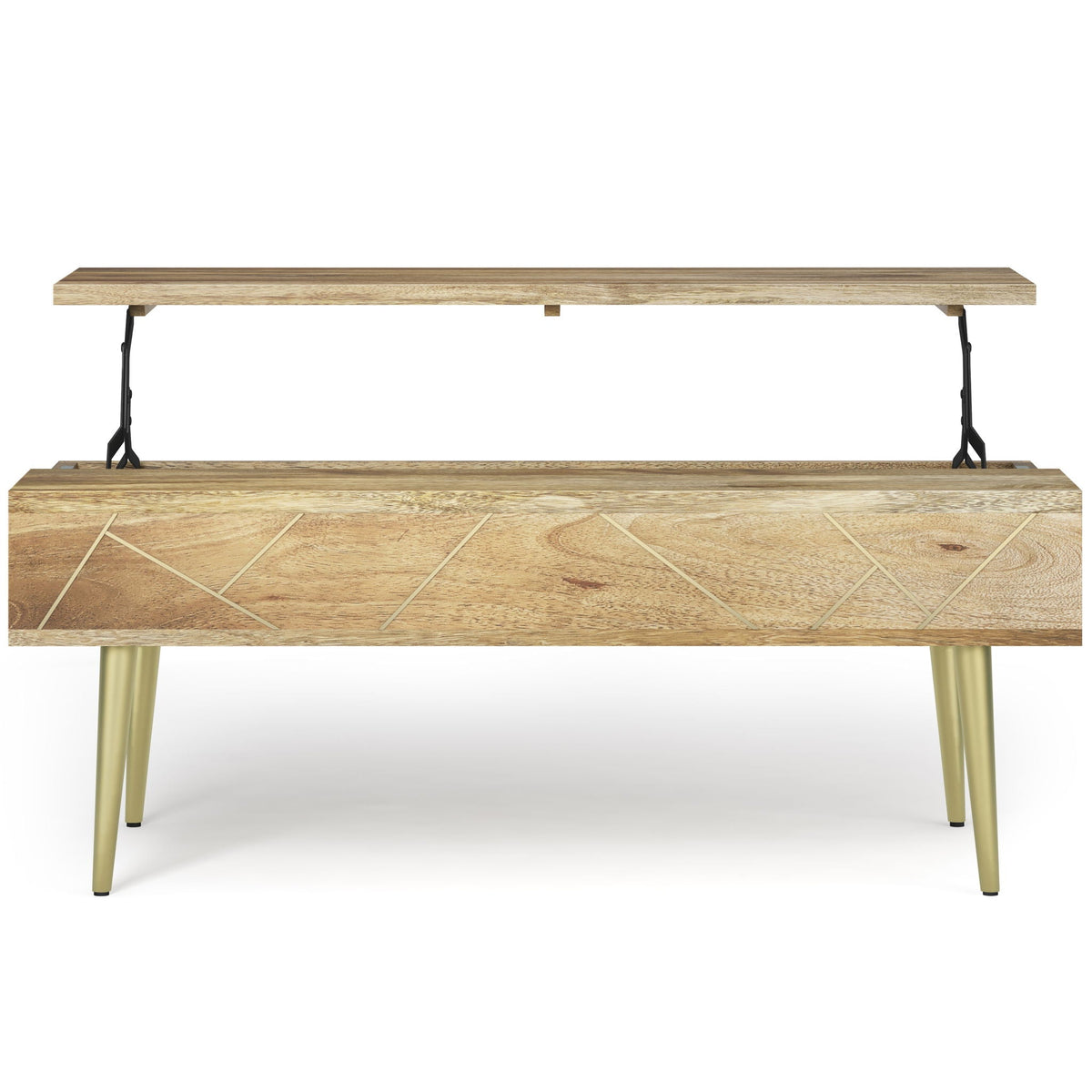 Handcrafted Lift Top Coffee Table with Storage - Light Brown
