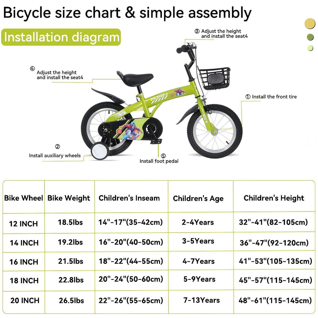 16-Inch Sporty Kids Cruiser Bike with Training Wheels - Green or Pink