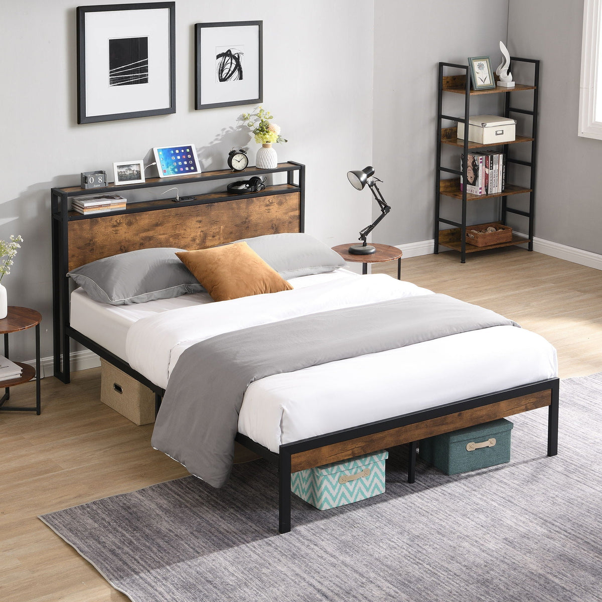 Platform Bed Frame With Wooden Headboard And Footboard