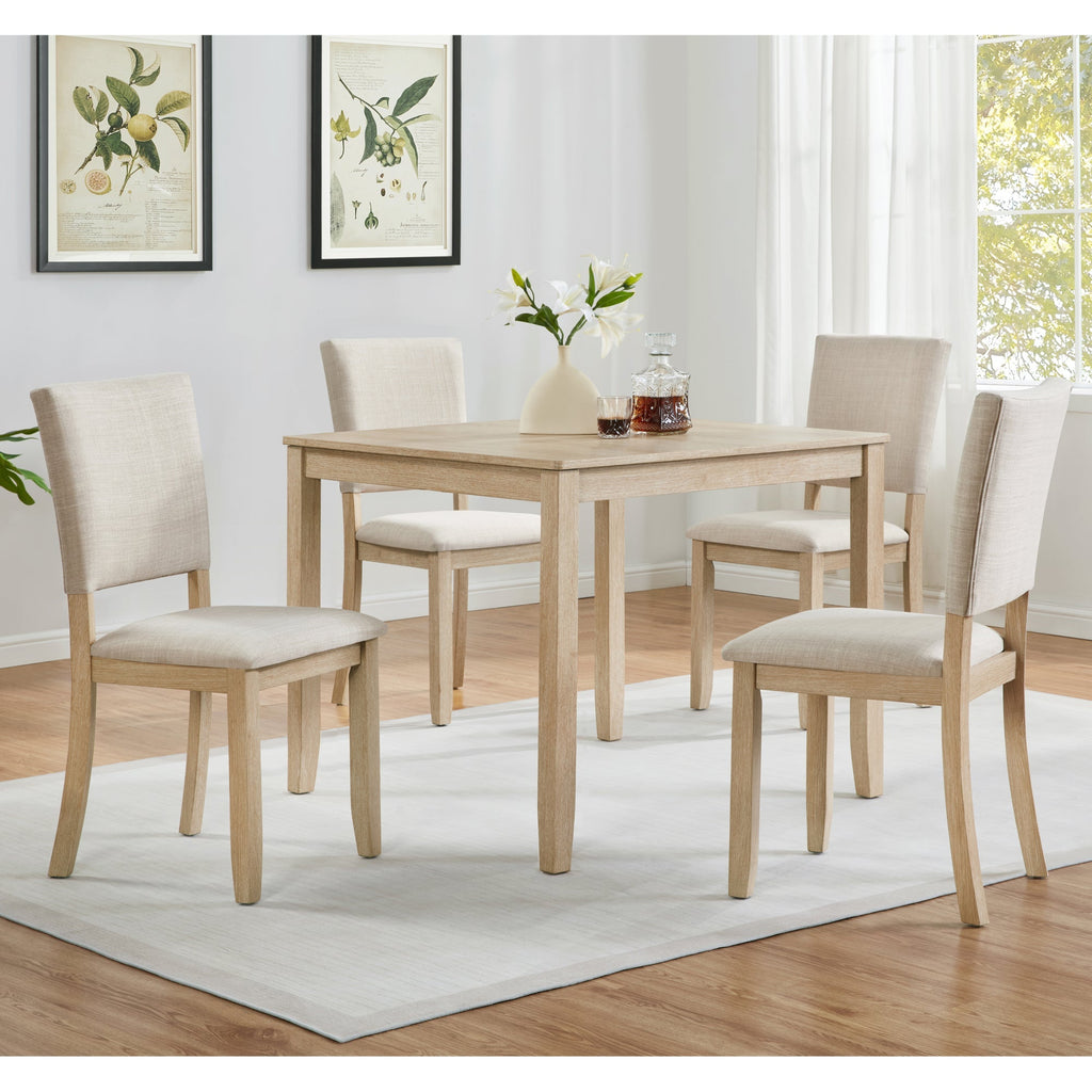 Modern 5-Piece Wooden Dining Table Set with Upholstered Chairs - Light Oak