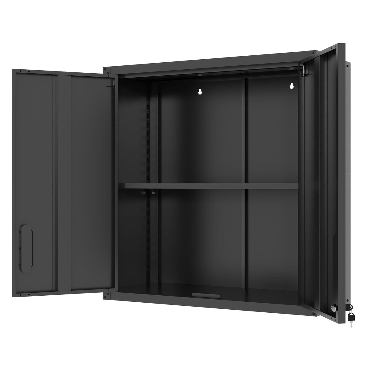 Metal Wall Mounted Tool Storage Cabinet with 2 Locking Doors and Adjustable Shelf - Gray or Black