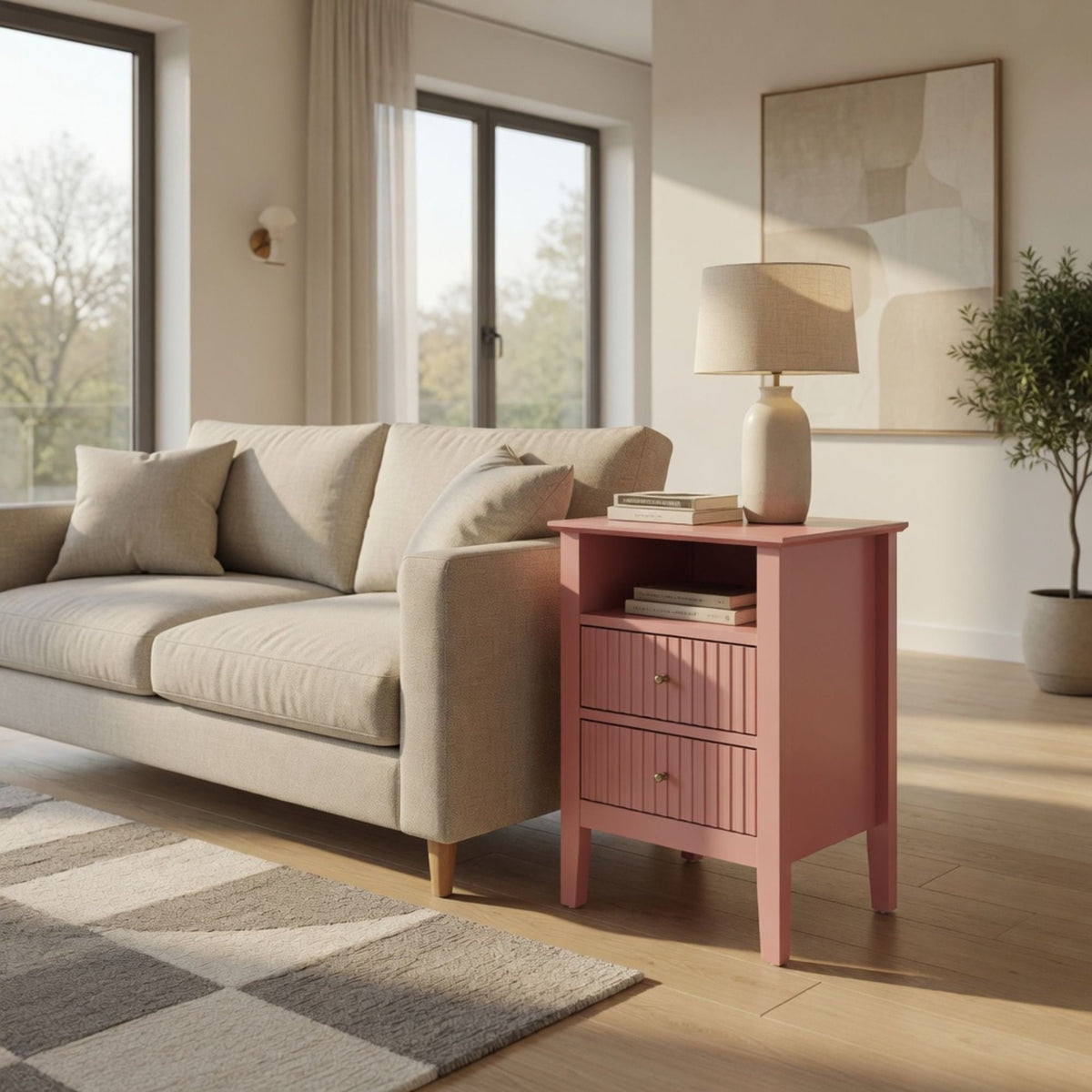 Fluted Nightstand with 2 Drawers and Soft-Close Slides - Multiple Colors