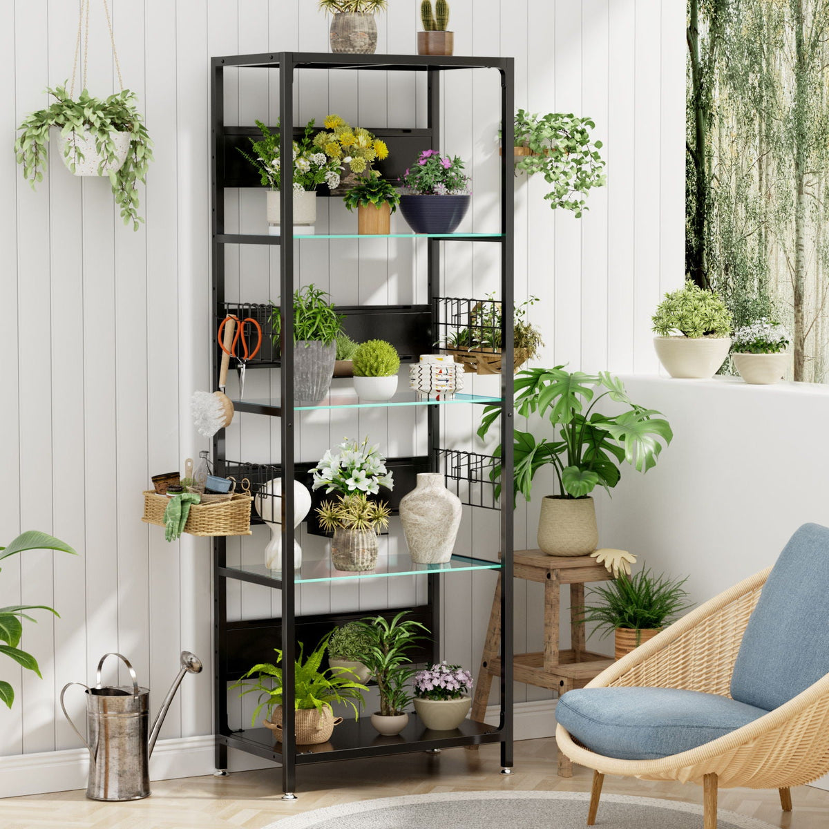 4 Tier Display Shelf With RGB Lights and Adjustable Storage - Black