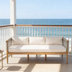 Outdoor Acacia Wood 3-Seater Sofa with Rope Woven Arms - Taupe