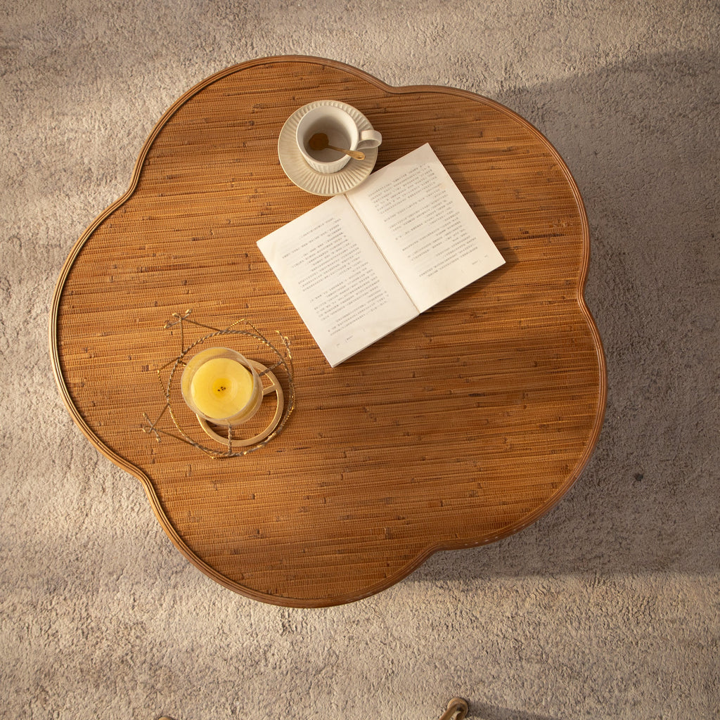 Flower-Shaped Rattan Coffee Table with Storage