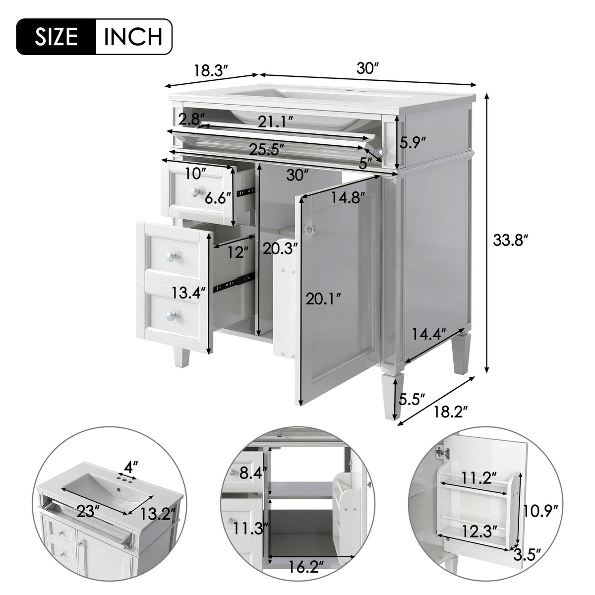 Bathroom Vanity with Medicine Cabinet and Storage - Multiple Colors