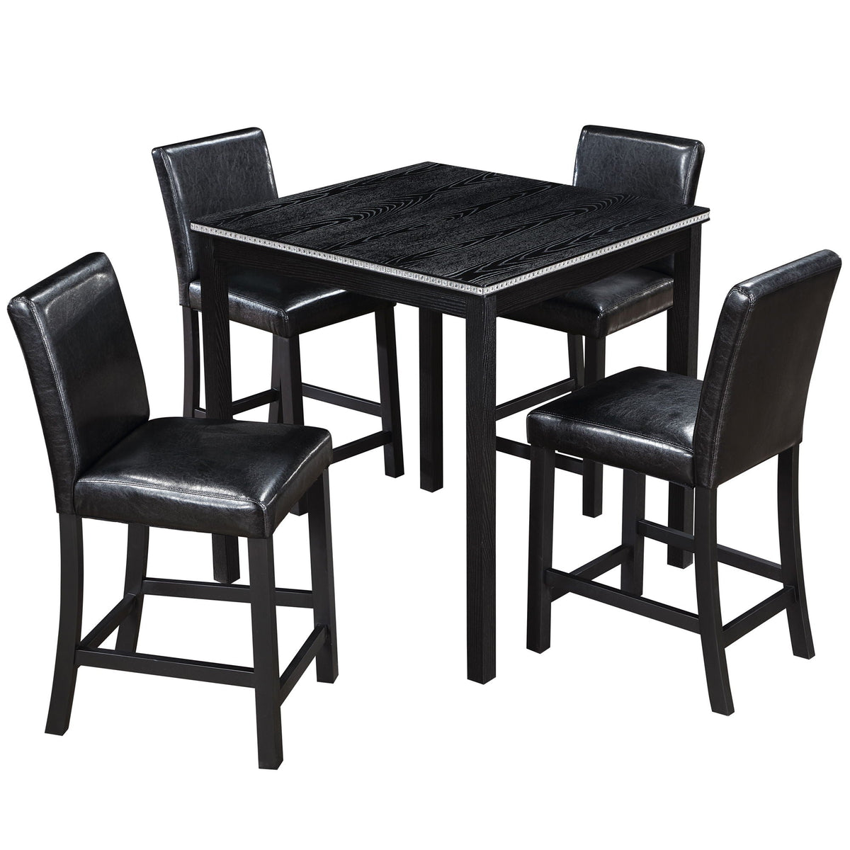 Counter Height 5 Piece Dining Set with Upholstered Chairs - Black or Pearl Silver
