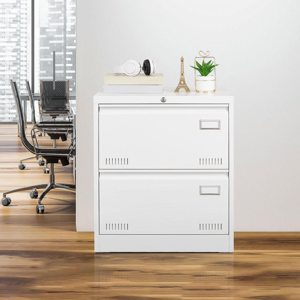 Locking Metal Filing Cabinet 3 Drawer - Multiple Sizes, Black or White